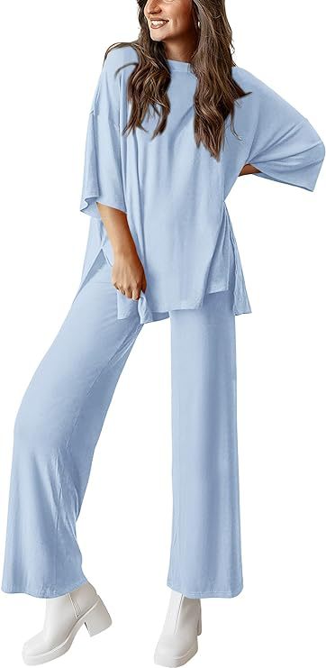 Stylish and casual loose T-shirt pajama set with side pockets