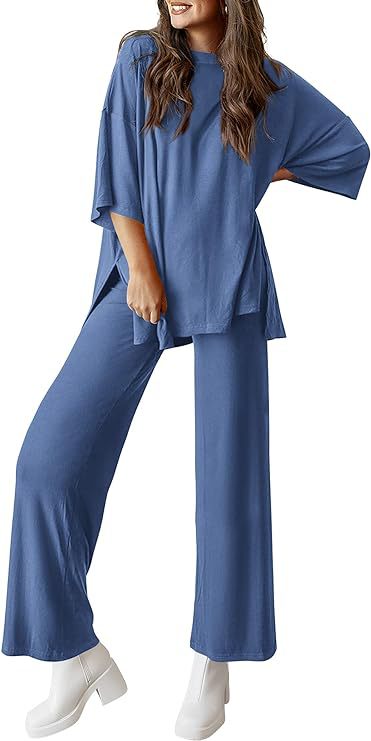Stylish and casual loose T-shirt pajama set with side pockets