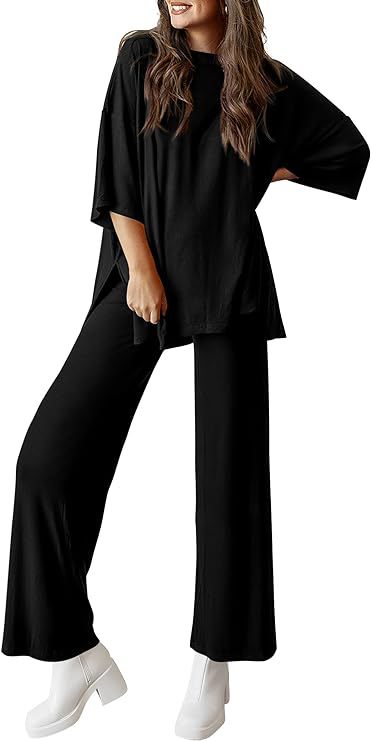 Stylish and casual loose T-shirt pajama set with side pockets