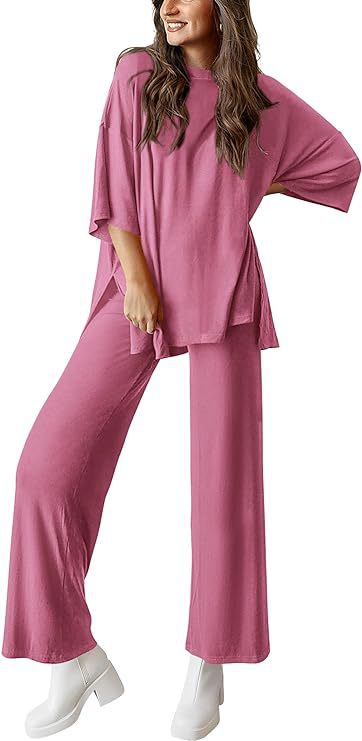 Stylish and casual loose T-shirt pajama set with side pockets