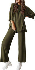 Stylish and casual loose T-shirt pajama set with side pockets
