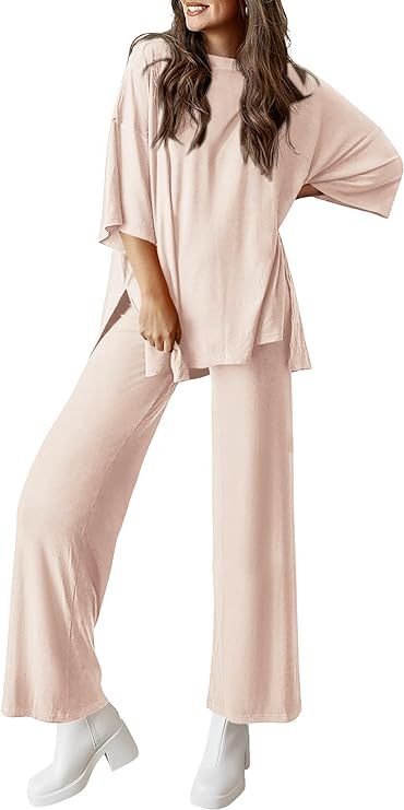 Stylish and casual loose T-shirt pajama set with side pockets