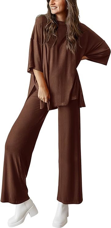 Stylish and casual loose T-shirt pajama set with side pockets
